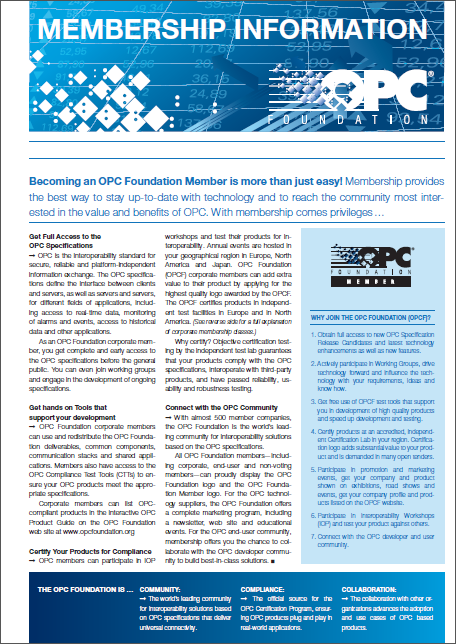 OPC Foundation Vantaggi della Membership Brochure